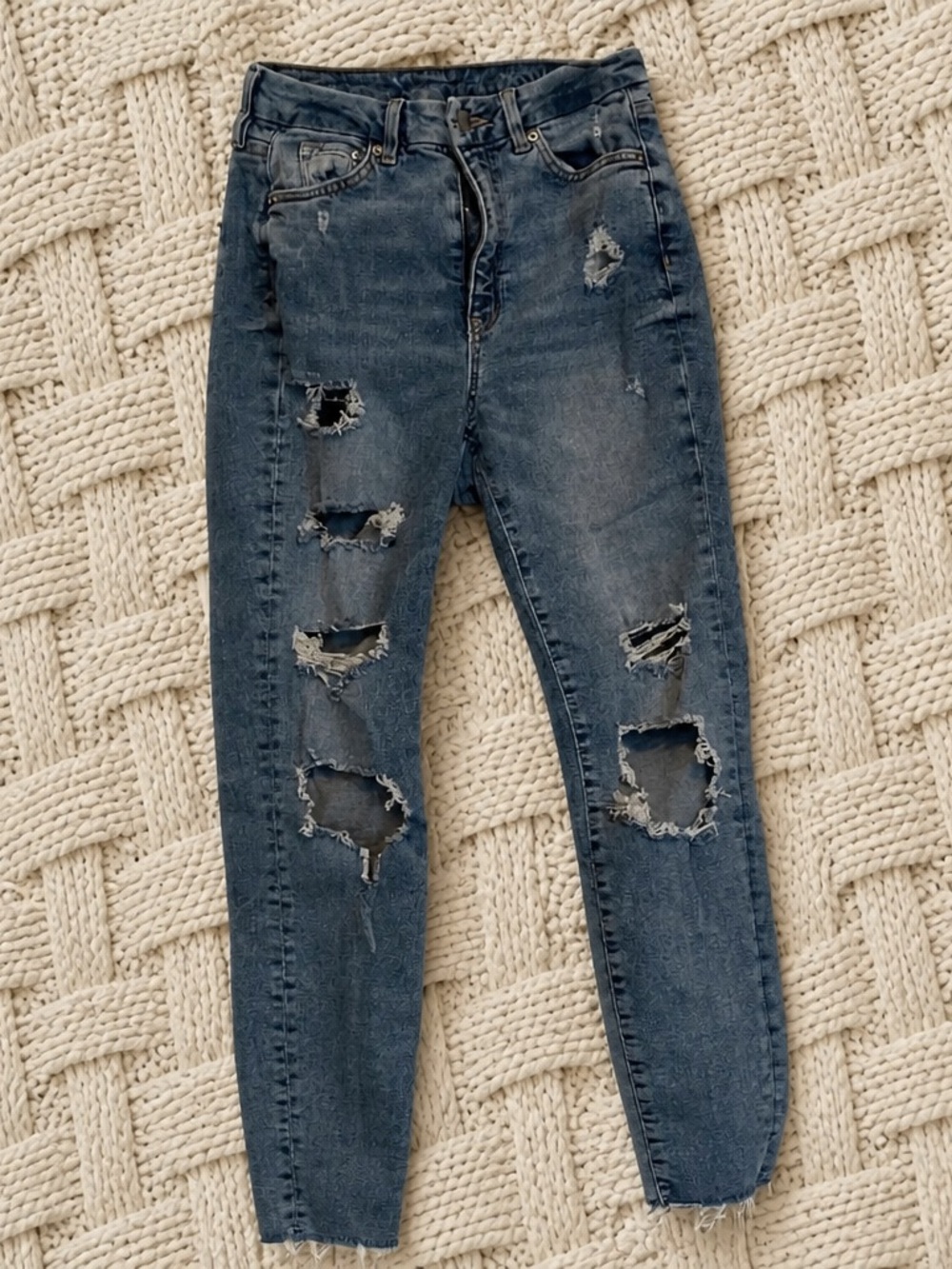 Classic Distressed Frayed Hem Supper Skinny High Waist Jeans size 4